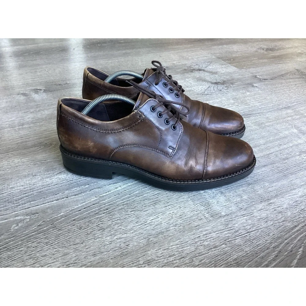 ECCO NEWCASTLE Toe Cap Derby Mens Brown Leather Oxford Shoes Dress Size 45 11